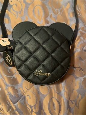 Disney Black Quilted Minnie Ears Crossbody Bag with Gold Logo